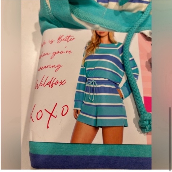 Wildfox NEW Lounge Set Sweatshirt Shorts Blue White Periwinkle Stripe Womens M - Picture 7 of 11